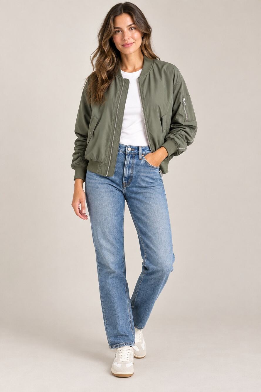 EVEREVE Oversized Utility Bomber Jacket Olive Green Size Medium